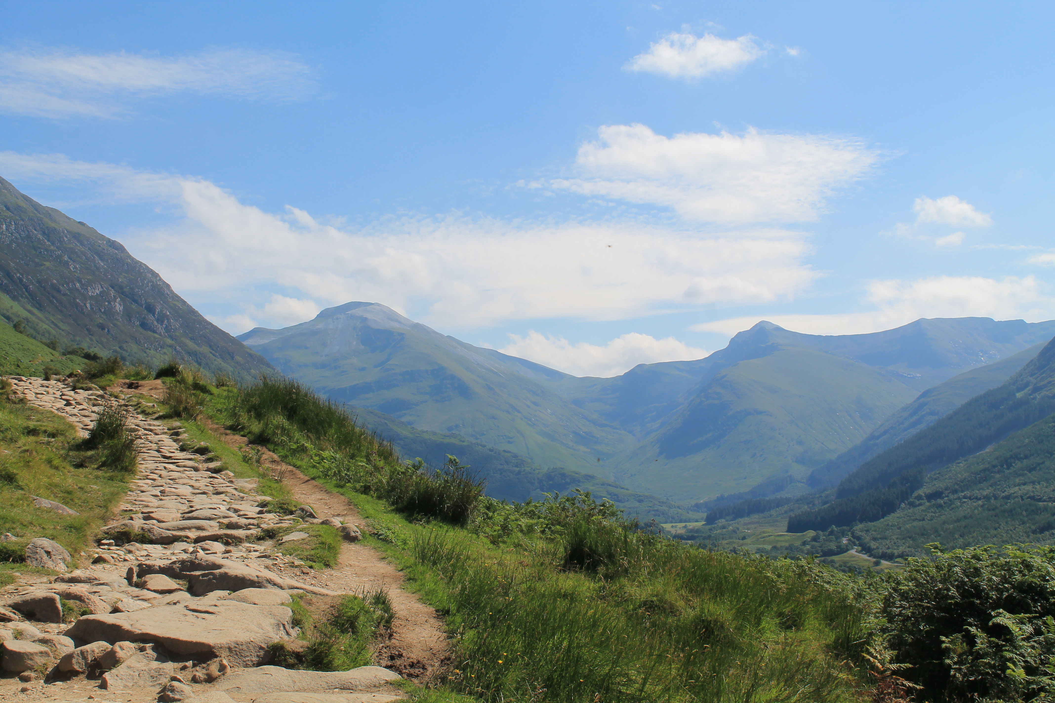 The start of the tourist path up Ben Nevis and looking acrtoss into Glen Nevis